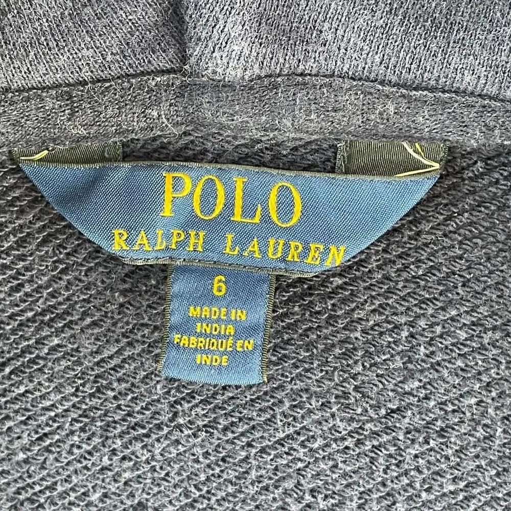 Polo Ralph‎ Lauren Hoodie Kids 6 Navy Blue Full Zip Pink Pony Long Sleeve Preppy